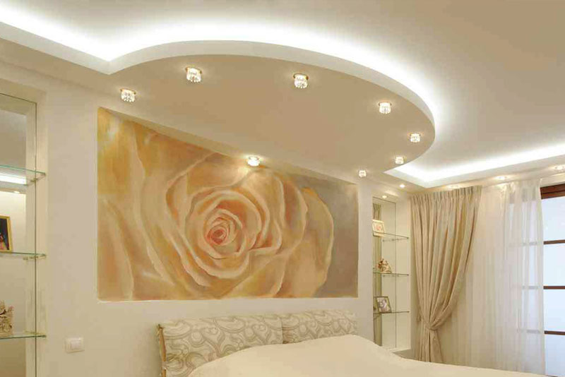 Подвесной потолок в спальне из гипсокартона